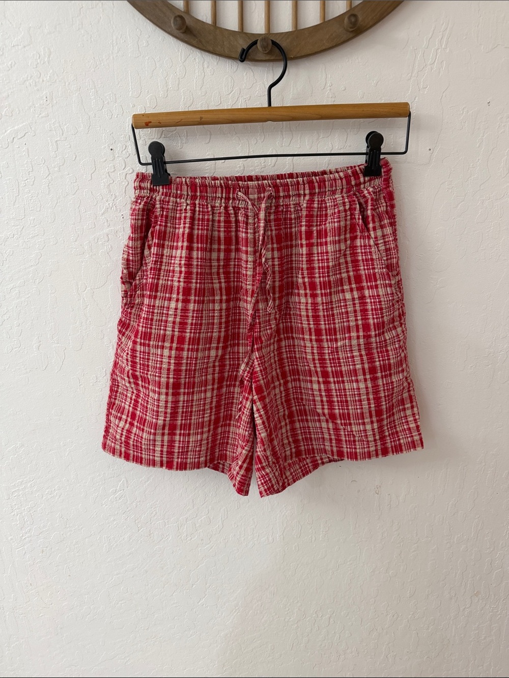 Vintage 90's Erika and Company Plaid 100% Cotton Shorts Pockets S Red Yellow